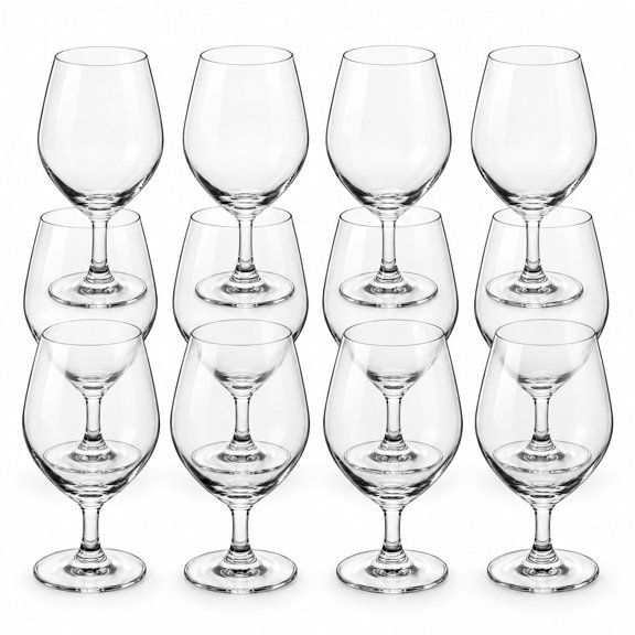 Glownary 14.5 oz Clear Stemmed Goblet Glass, Iced Tea Water, Sheer Rim, 6 3/4 Inches Tall, Pack of 12