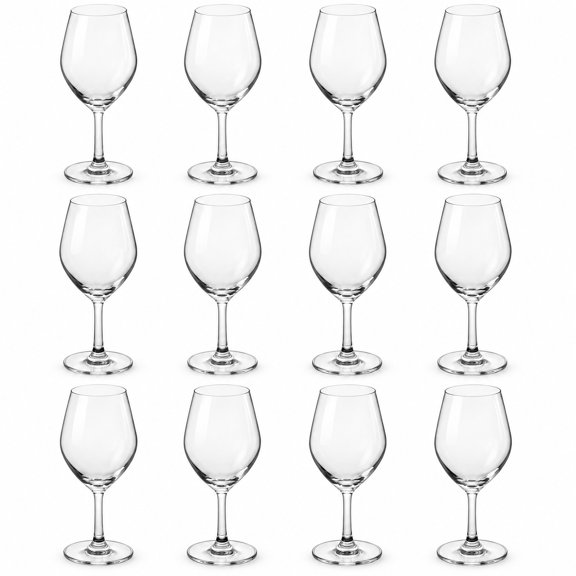 Glownary 14.5 oz Clear Stemmed Wine Glass, All Purpose, Sheer Rim, 8 3/4 Inches Tall, Pack of 12