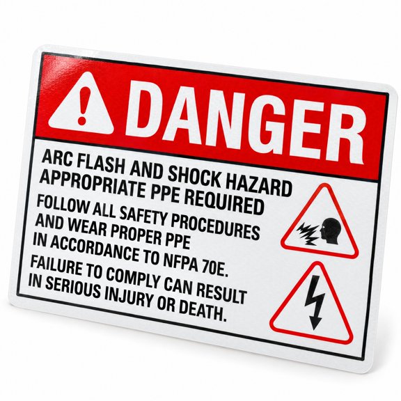 Glownary 14 x 10 Inch Engineer Grade Reflective Adhesive Vinyl Danger Arc Flash And Shock Hazard Appropriate PPE Required Safety Label, Black Red White, Rectangle, Indoor Outdoor, 180F Rating