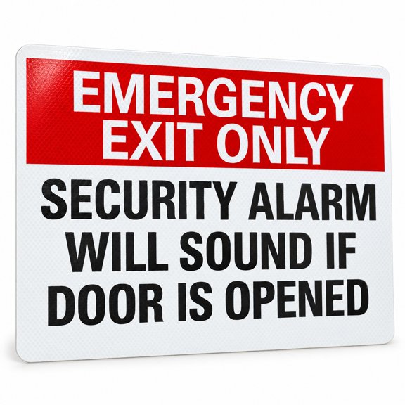 Glownary 14 x 10 Inch Engineer Grade Reflective Adhesive Vinyl Emergency Exit Only Security Alarm Label, Black Red White, Rectangular, 4 Mil Thick, Indoor Outdoor Use