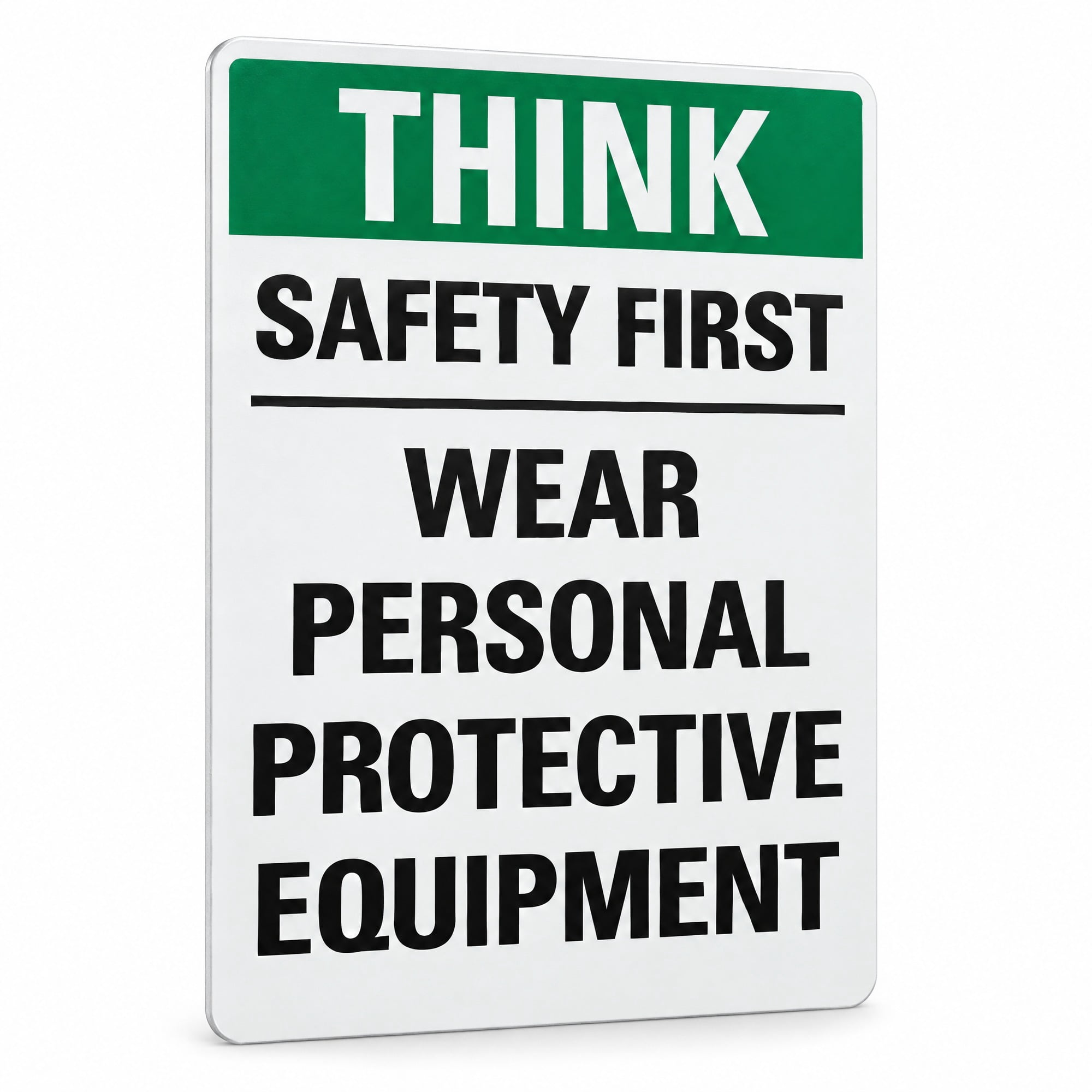 Think Safely. Sign Glownary 14 x 10 Inch Non-Reflective Aluminum Think Safety First Wear ...