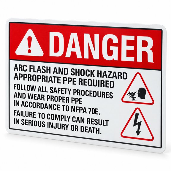Glownary 14 x 10 Inch Vinyl Safety Label, Non Reflective Adhesive, Danger Arc Flash And Shock Hazard Appropriate PPE Required, Rectangle, Black Red White