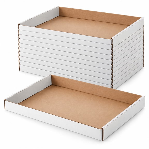 Glownary 15 1/4 x 11 15/16 x 1 3/4 Inch White Corrugated Tray, Rectangle, Shallow, 1 Compartment, Standard Weight, 50 Count