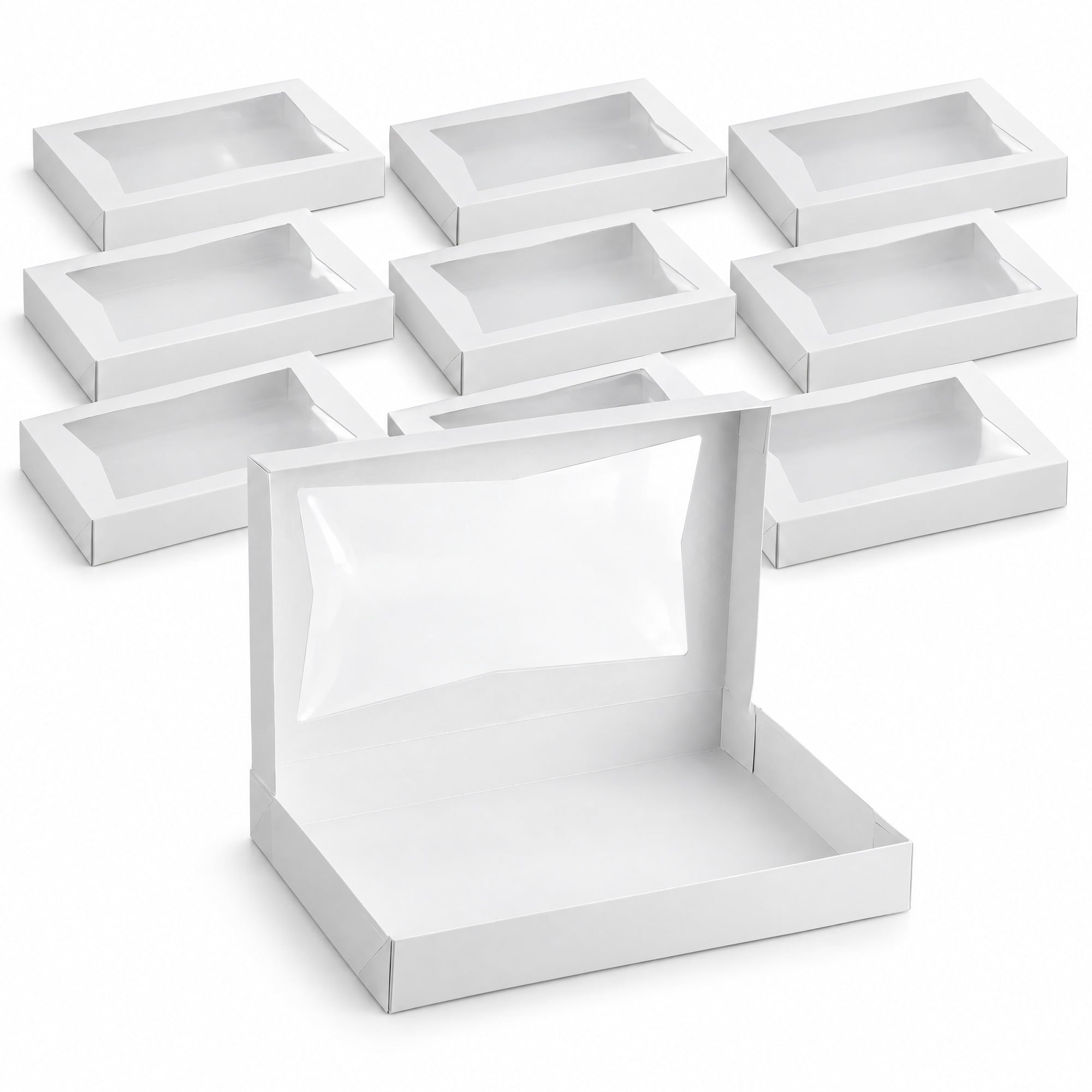 Rectangular White Paper Boxes Glownary 16 x 12 x 2.25 Inch White Window Bakery Box, Paperboard, Auto ...