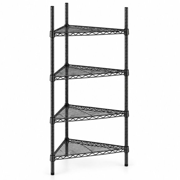 Glownary 18 Inch Black Epoxy Triangle 4-Shelf Kit with 54 Inch Posts, NSF Certified, 2000 Pound Capacity, Epoxy-Coated Metal
