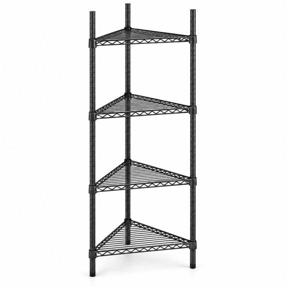 Glownary 18 Inch Black Epoxy Triangle 4-Shelf Kit with 64 Inch Posts, NSF Certified, 2000 Pound Capacity, Epoxy-Coated Metal