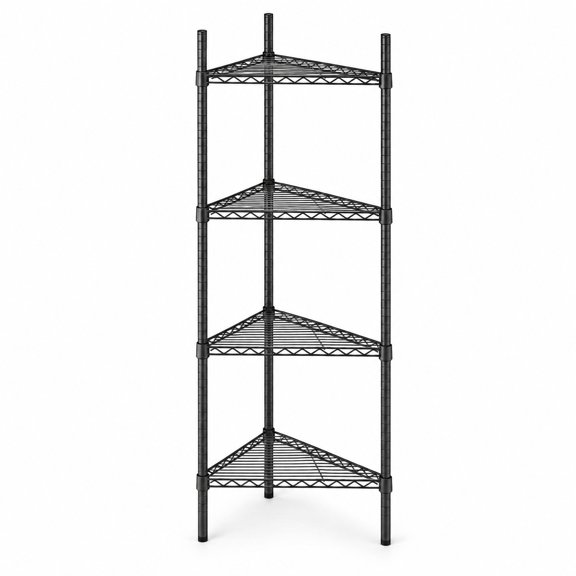 Glownary 18 Inch Black Epoxy Triangle 4-Shelf Kit with 74 Inch Posts, NSF Certified, 2000 Pound Capacity, Epoxy-Coated Metal
