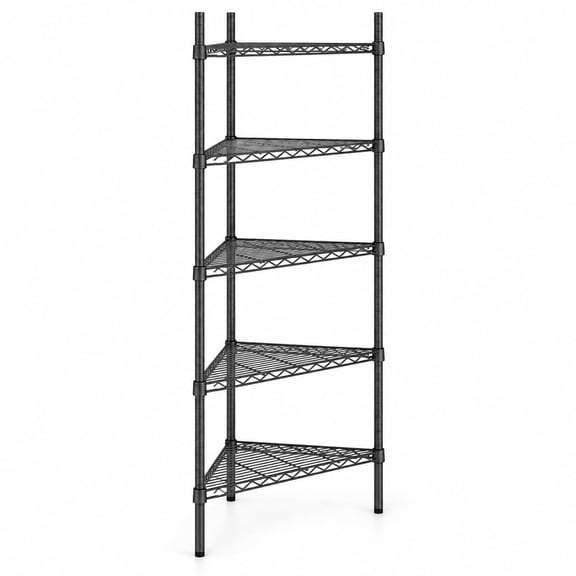 Glownary 18" Triangle Corner Shelving Kit, Black Epoxy, 5 Shelves with 64" Posts, 500 lb per Shelf Capacity, Adjustable Wire Storage