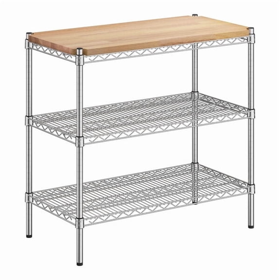 Glownary 18" x 36" x 34" Chrome 3-Shelf Kit with Removable Wooden Shelf