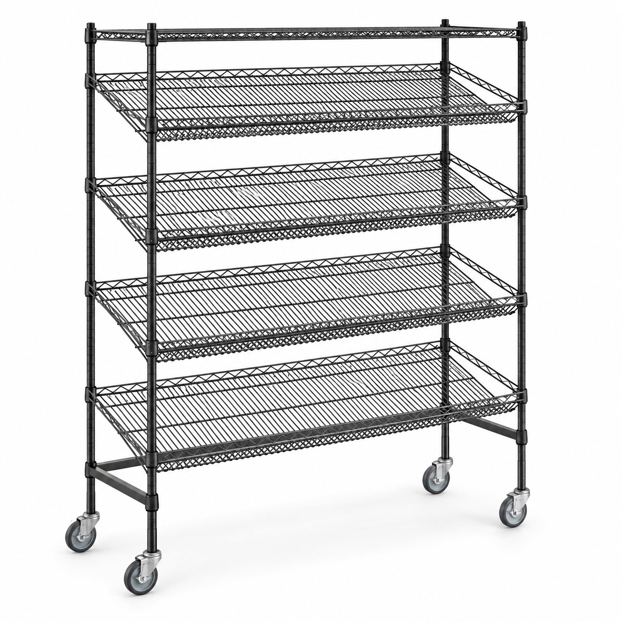Slanted Vinyl Rack Glownary 18 x 60 x 70 Inch NSF Black Epoxy 5-Shelf Angled Mobile ...