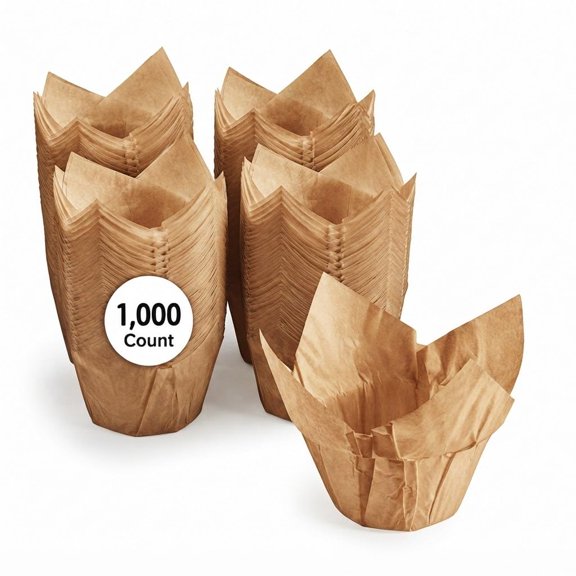 Glownary 2" x 3 1/8" Unbleached Kraft High Crown Muffin Wrap, Pack of 1000