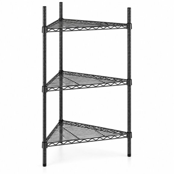 Glownary 24 Inch NSF Black Epoxy Triangle 3-Shelf Kit with 54 Inch Posts, 1500 lb Capacity, Epoxy-Coated Metal, Pack of 1