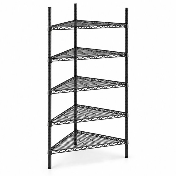 Glownary 24 Inch NSF Black Epoxy Triangle 5-Shelf Kit with 64 Inch Posts, 2500 lb Capacity, Epoxy-Coated Metal, Pack of 1