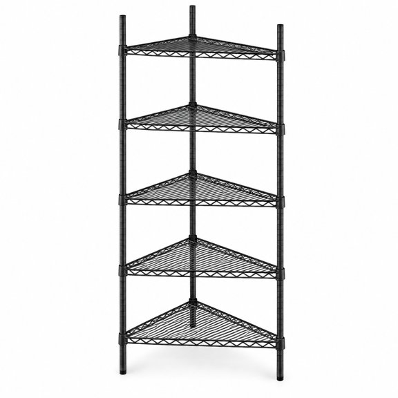 Glownary 24 Inch NSF Black Epoxy Triangle 5-Shelf Kit with 74 Inch Posts, 2500 lb Capacity, Epoxy-Coated Metal, Pack of 1