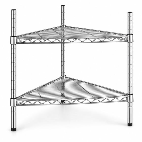 Glownary 24 Inch NSF Chrome Triangle 2-Shelf Kit with 27 Inch Posts, Silver, Metal Wire, Adjustable Stationary Vented, 1000 lb Capacity