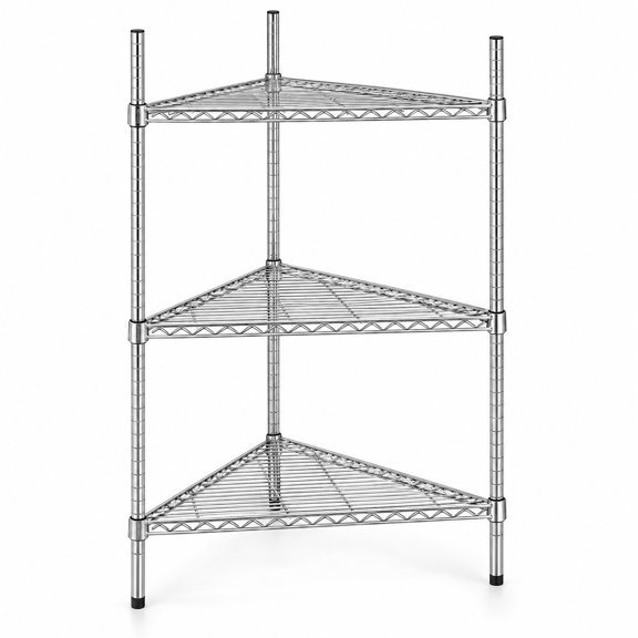 Glownary 24 Inch NSF Chrome Triangle 3-Shelf Kit with 54 Inch Posts, Silver, Metal Wire, Adjustable Stationary Vented, 1500 lb Capacity