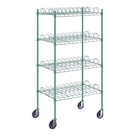 Glownary  24" x 36" Green Epoxy Drying Rack 4-Shelf Kit with 64" Posts and Casters - 3" Slots