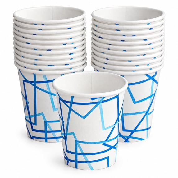 Roundup Design Glownary 3 oz Paper Cold Cup, White, Blue Cubed Printed Design, Round ...