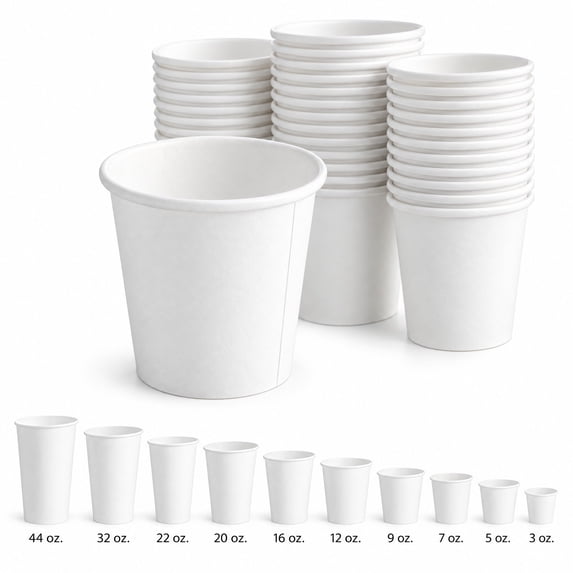Roundup Design Glownary 3 oz Paper Cold Cup, White, Plain Design, Round, Stackable ...