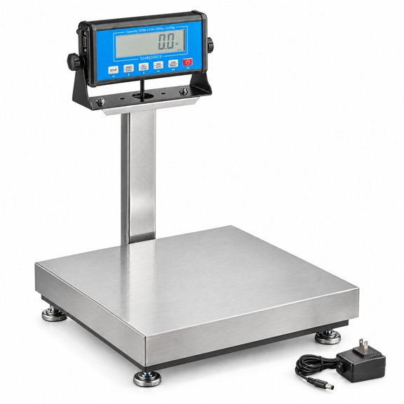 Glownary 300 lb. Digital Receiving Bench Scale with Tower Display, Steel, Stainless Steel Platform, Legal for Trade, Dual Reading, 21.69 x 18.56 x 16.56 Inches