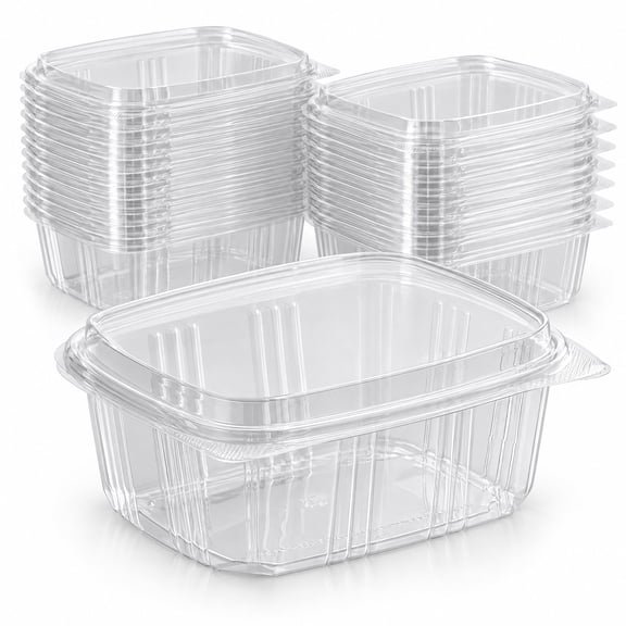 Glownary 32 oz Clear PET Tall Hinged Deli Container, Rectangular, Flat Lid, Stackable, 50 Count