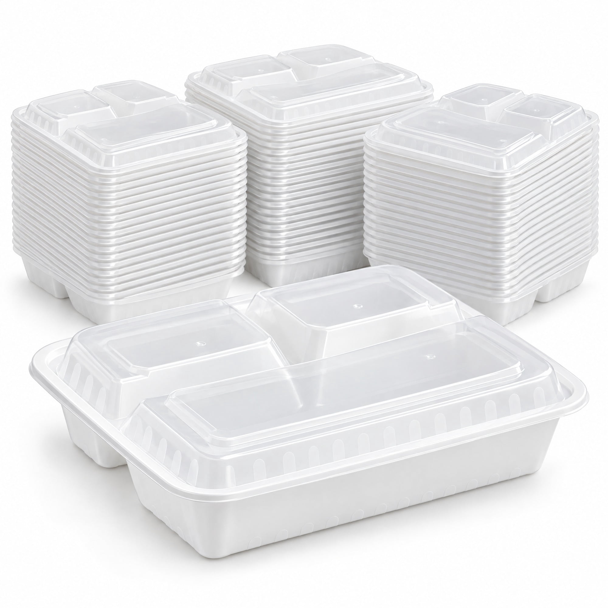 Rect Container Glownary 36 Ounce White 3 Compartment Rectangular Microwavable ...