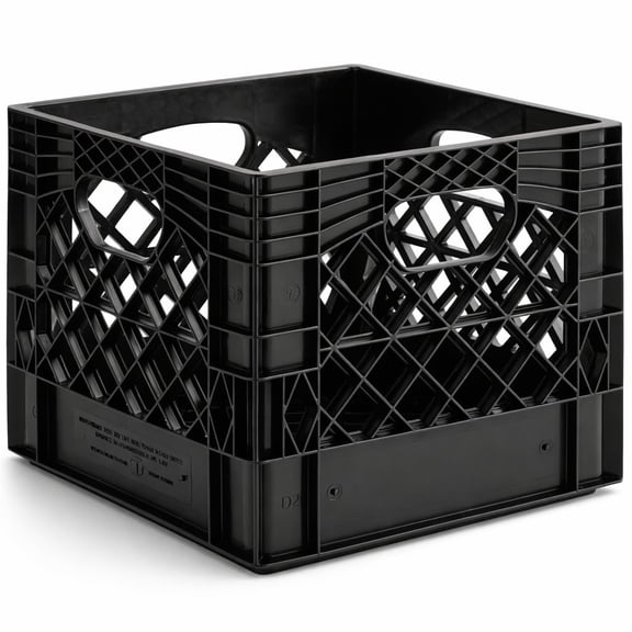Glownary 4-Pack Black Square Milk Crate, Polyethylene, 13x13x11 Inches, Stackable with Handle, 16 Qt 250 Lb Capacity