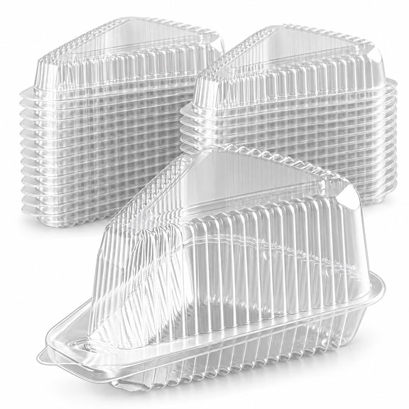 Glownary 5 Inch Clear Hinged Slice Container with Medium Dome Lid, Wedge, 25 Count