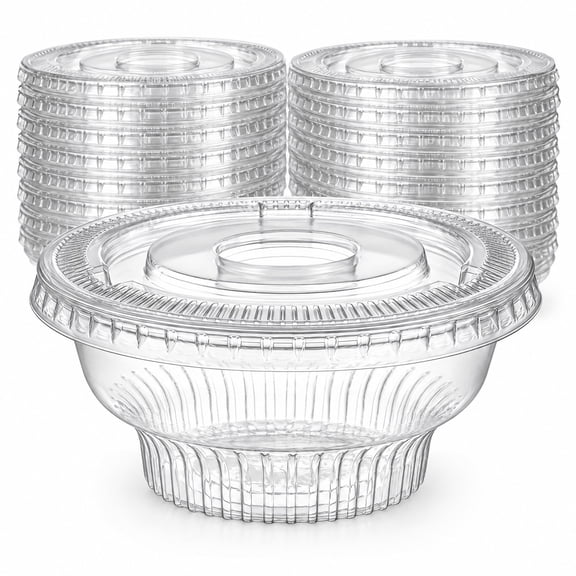 Glownary 5 oz Clear Plastic Dessert Cup with Flat Lid, Round, Cold Use, 50 Count