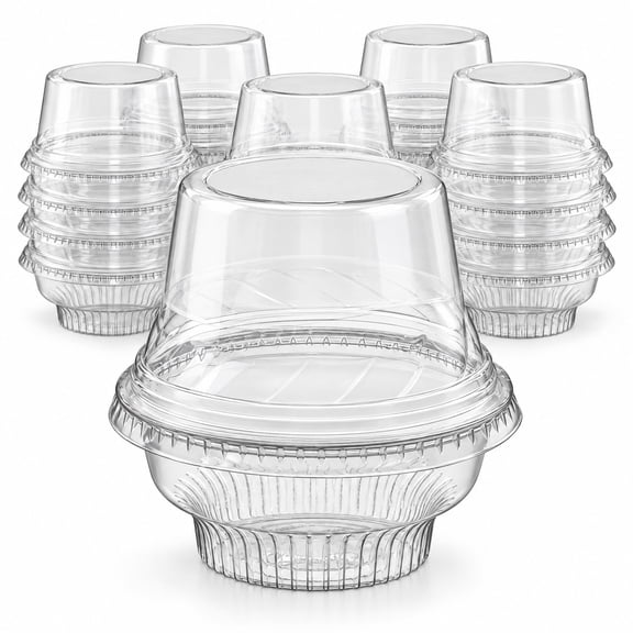 Glownary 5 oz Clear Plastic Dessert Cup with Tall Dome Lid, Round, Cold Use, 50 Count