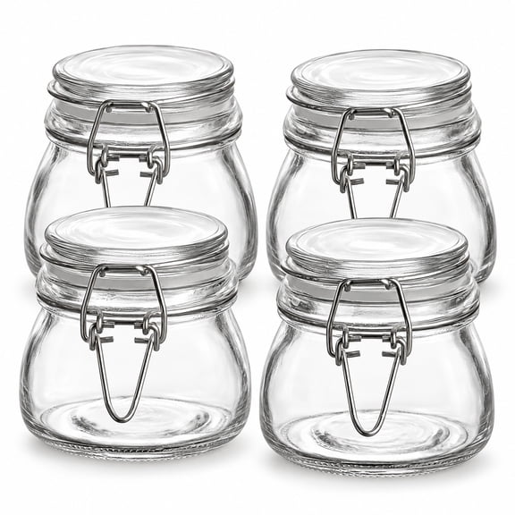 Glownary 5 oz Hinge Top Glass Storage Jar, Clear, Round, With Lid, Pack of 4