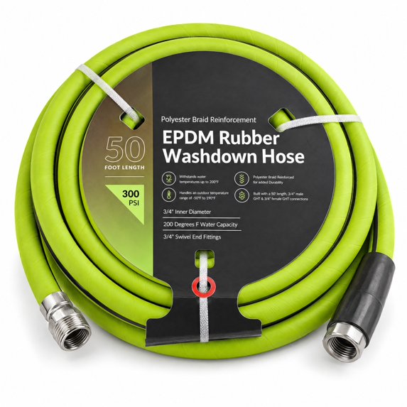 Diametric Dimensions Glownary 50 Foot EPDM Rubber Washdown Hose, 3/4 Inch Interior Diameter ...