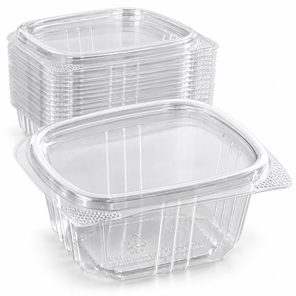 Glownary 6 oz Clear PET Hinged Deli Container, Rectangular, Flat Lid, Stackable, Cold Use, 50 Count