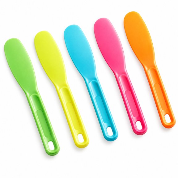 Glownary 7.75 Inch Stainless Steel Sandwich Spreader Set, Smooth Edge, Neon Handles, 5 Count