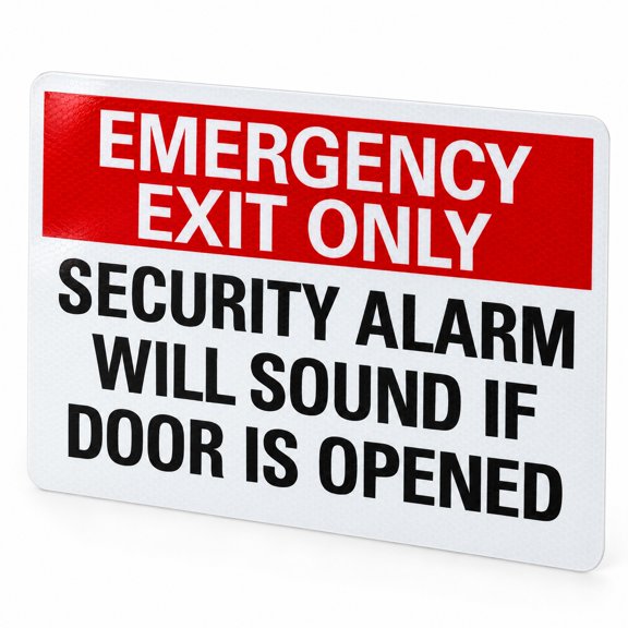 Glownary 7 x 5 Inch Engineer Grade Reflective Adhesive Vinyl Emergency Exit Only Security Alarm Label, Black Red White, Rectangular, 4 Mil Thick, Indoor Outdoor Use