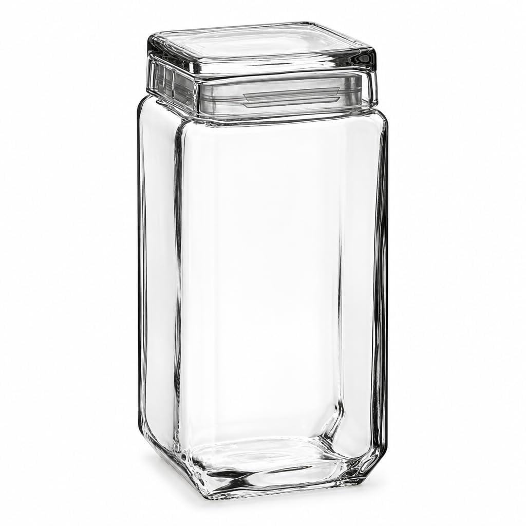 Glownary 72 oz Clear Square Glass Storage Jar with Lid, Stackable ...