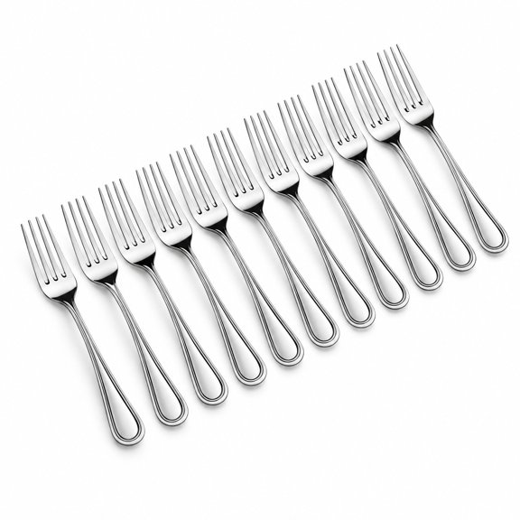 Glownary 8 1/4 Inch Stainless Steel Heavy Weight European Table Fork, Silver, Polished Finish, 18/0, Dishwasher Safe, Pack of 12