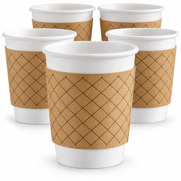Glownary 8 oz Coffee Cup Sleeve, Quilted Print, Brown, Corrugated Paperboard, 50 Count