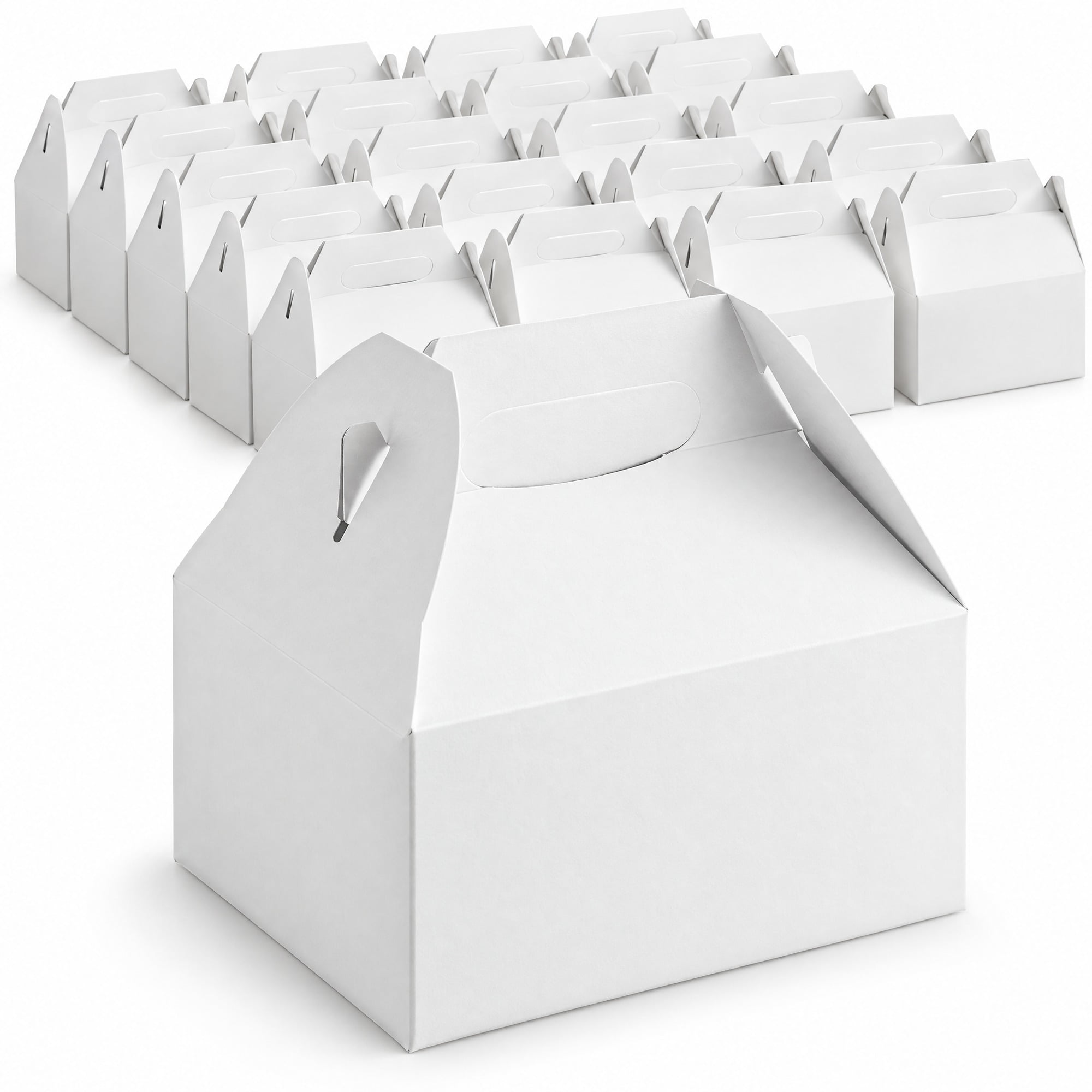 Rectangular White Paper Boxes Glownary 9 x 7 x 5 Inch White Barn Take Out Box with Handle, Paper ...
