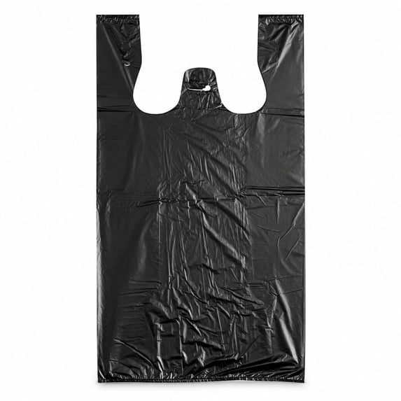 Glownary Black Medium-Duty Plastic T-Shirt Bag, Standard 1/6 Size, 11.5 ...