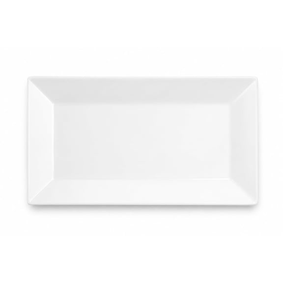 Glownary Bright White Rectangular Porcelain Platter, 14.5 x 8.25 Inch, Wide Rim, Dishwasher Safe, Commercial Grade, 12 per Case