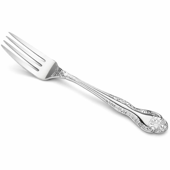 Glownary Capulet Heavy Weight Dinner Fork, 18/0 Stainless Steel, Silver, 7 1/4 Inch, Floral Scroll Design, Mirror Polished Finish, 12 per Case