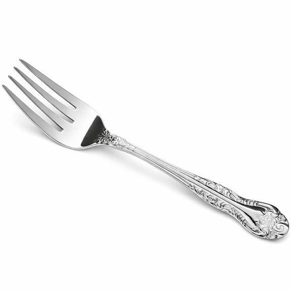 Glownary Capulet Heavy Weight Salad and Dessert Fork, 18/0 Stainless Steel, 6 1/8 Inch, Silver, Floral Scroll Design, Mirror Polished Finish, 12 per Case