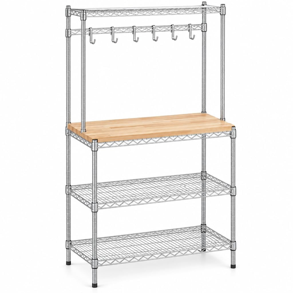 Glownary Chrome Baker's Rack with Hardwood Cutting Board, 18x36x64 Inch ...
