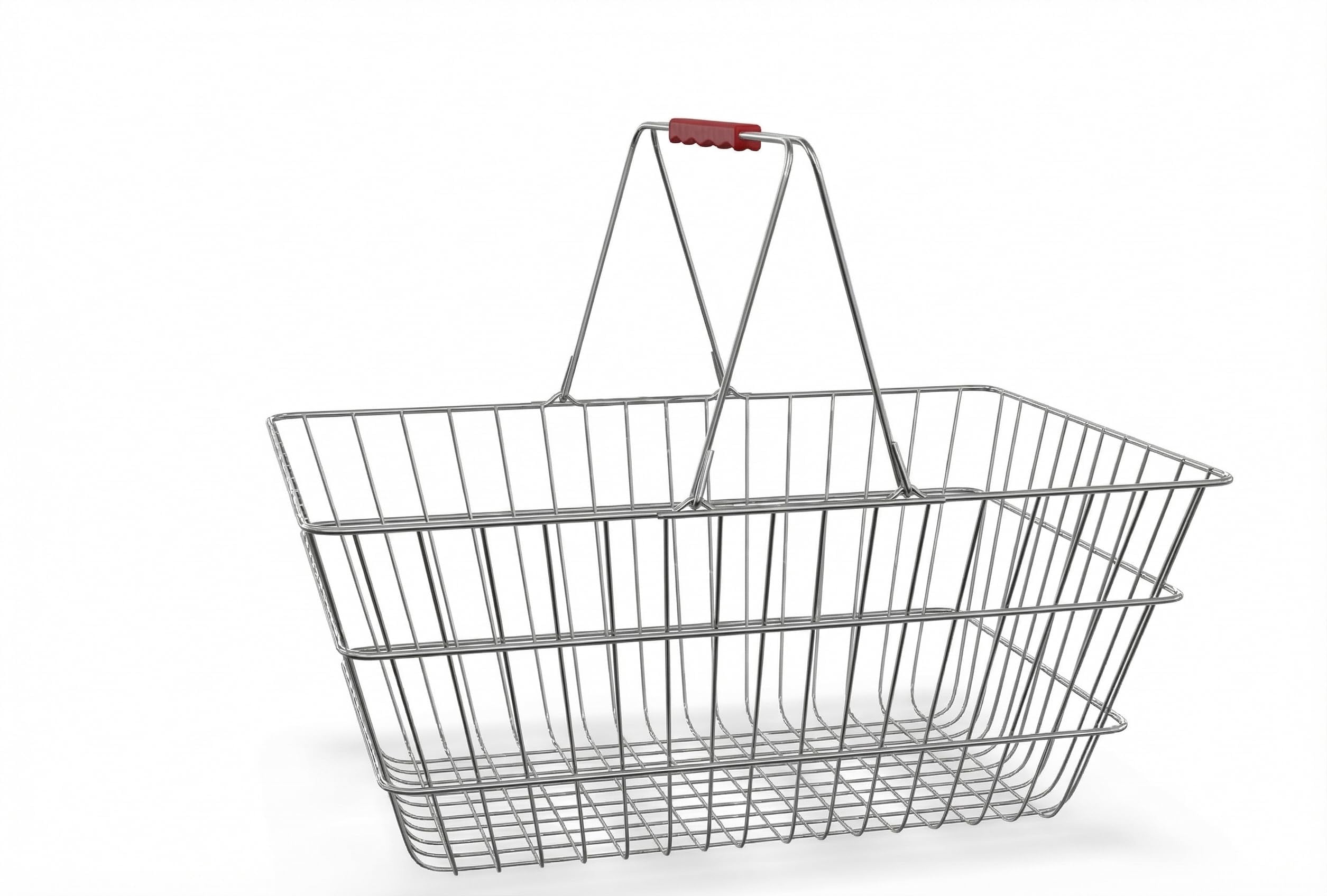 Glownary Chrome Shopping Basket with Red Handles, Metal Construction ...