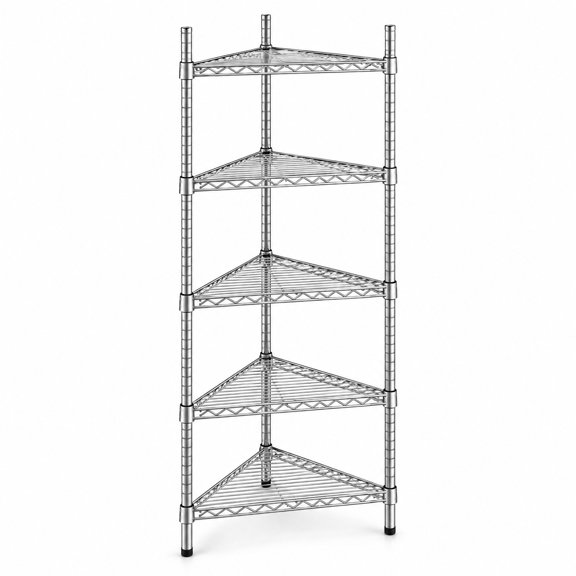 Glownary Chrome Triangle Corner Shelving Kit, 5 NSF Metal Wire Shelves, 64 Inch Posts, 25.25x18 Inches, 500 lb Capacity per Shelf, Stationary