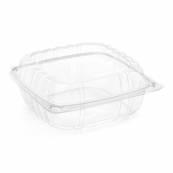 Glownary Clear PET Plastic Hinged Clamshell Container, 8 x 8 x 3 3/8 Inches, Square, Freezer Safe, 200 per Case