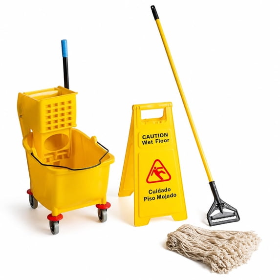 Glownary Commercial Wet Mop Kit, 35 Qt Yellow Bucket, 12 Cotton Mop ...