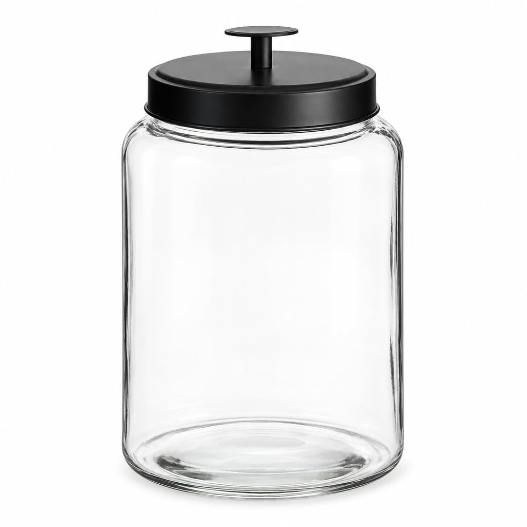 Glownary Dusk Glass Storage Jar with Black Metal Lid, 1 Gallon Capacity ...