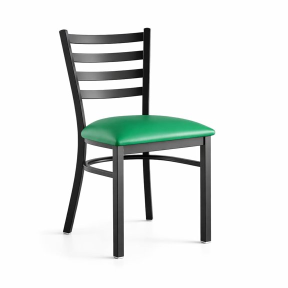 Glownary Ladder Back Chair, Black Metal Frame with Green Vinyl Padded Seat, 31.5x16.5x16.25 Inches, 330 lb Capacity, Modern Style, Detachable Seat